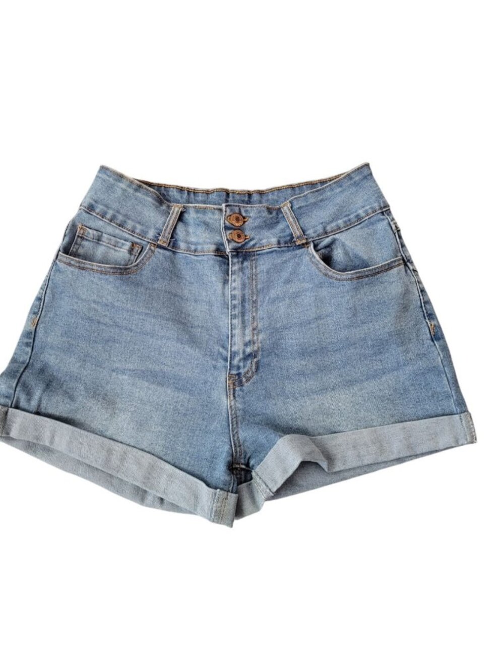 Forever 21 Women's Stretch Denim‎ High Rise Waist Shorts Size 30 Cuffed Pockets